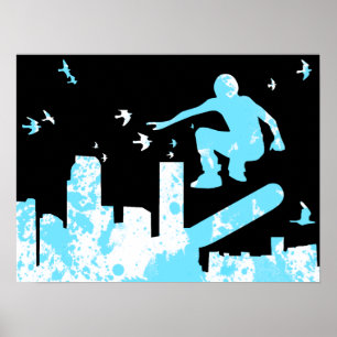 skateboard with birds poster