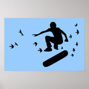 skateboard with birds poster