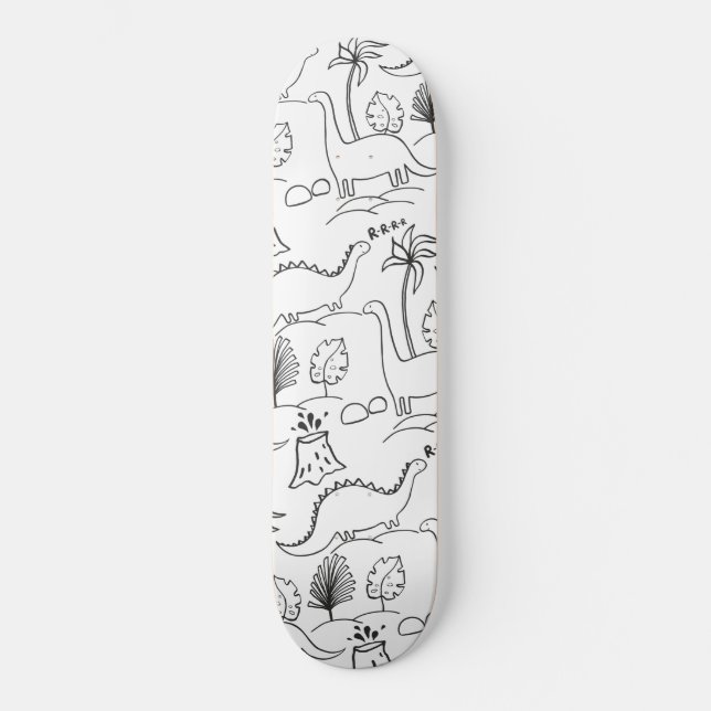 Skateboard with cute dinosaurs. (Front)