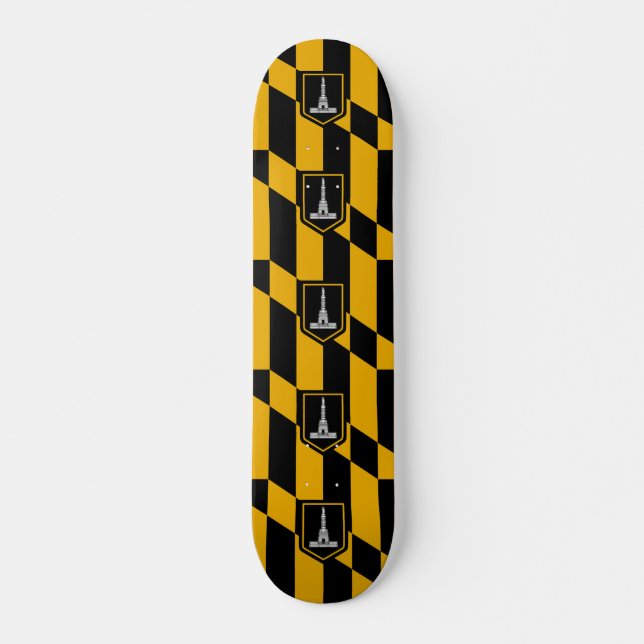 Skateboard with flag of Baltimore, Maryland, USA (Front)