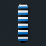 Skateboard with flag of Estonia<br><div class="desc">Show off your passion for Estonia and skate culture with this striking skateboard featuring the bold flag of Estonia! Designed for both performance and patriotism, this Estonia-themed skateboard proudly displays the iconic blue, black, and white stripes in a sleek, eye-catching layout. Whether you're cruising the streets, practicing tricks at the...</div>