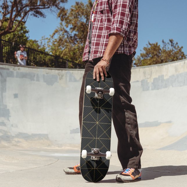 Skateboard with Golden Geometric Pattern – Elegant (Outdoor 2)