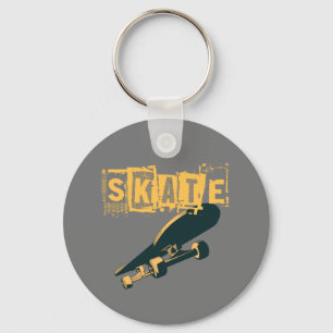 Skateboard with Skate Text   Key Ring