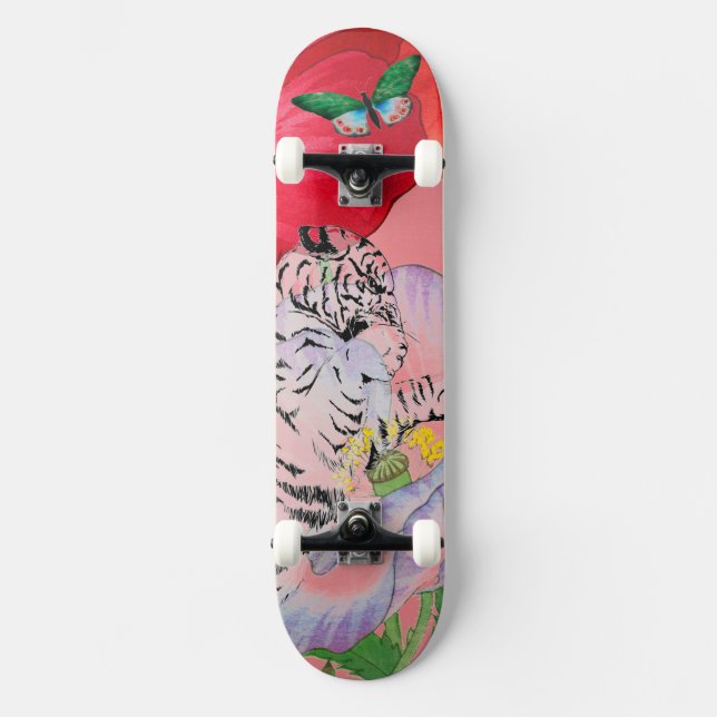 SKATEBOARD WITH TIGER AND POPPIES (Front)