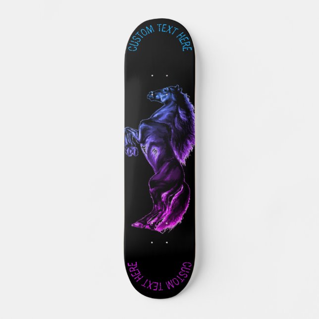 Skateboard with Upright Black Horse Custom Text (Front)