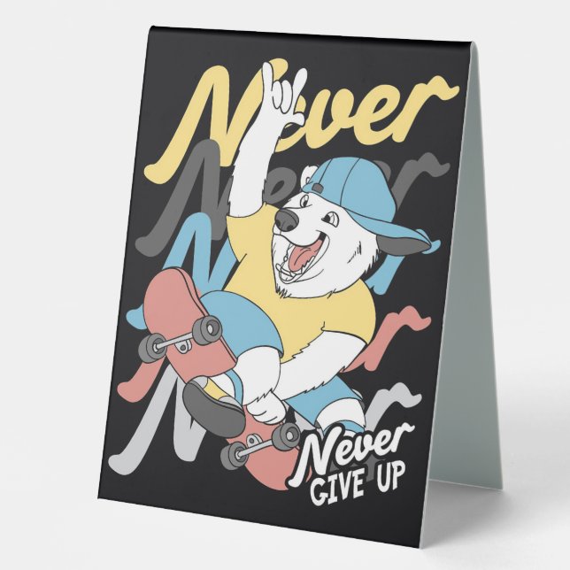 Skateboarder Bear Skateboard Never Give Up (Front)