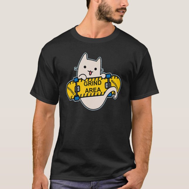 Skateboarder Cat Skateboarding on Skateboard Grind T-Shirt (Front)