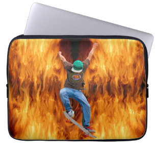 Skateboarder & Flames Action Sports Art Laptop Sleeve