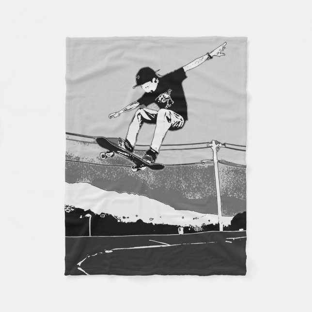 Skateboarder Getting Air - Skateboarder Design Fleece Blanket (Front)