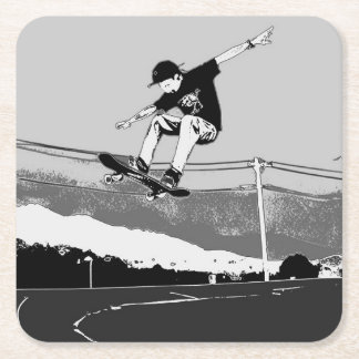 Skateboarder Getting Air - Skateboarder Design Square Paper Coaster