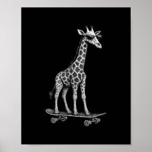 Skateboarder Giraffe With Sungles Animal Skater Gr Poster