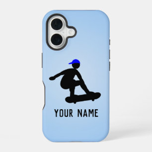 Skateboarder guy doing Tricks - cool blue custom iPhone 16 Case