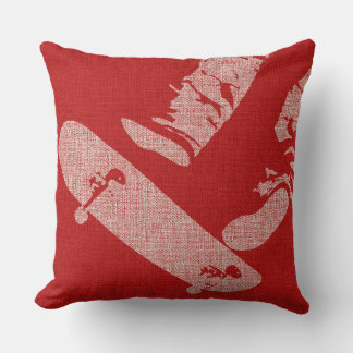 SkateBoarder Image Reverse Red/White Throw Pillow