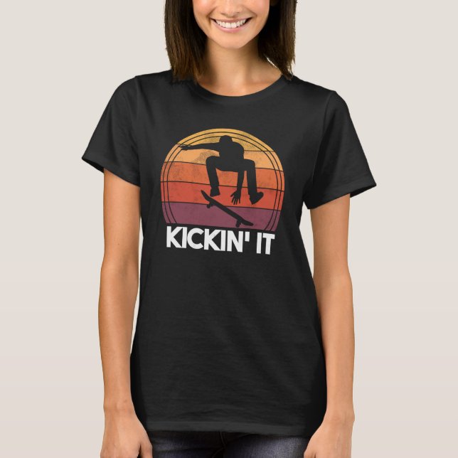 Skateboarder Kickin' It  Retro Skater Skateboardin T-Shirt (Front)