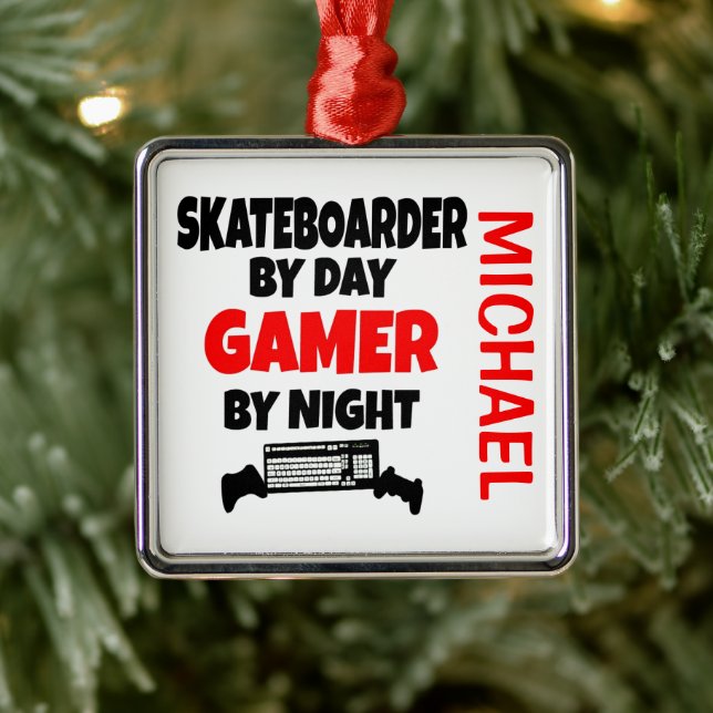 Skateboarder Loves Playing Video Games Metal Tree Decoration (Tree)