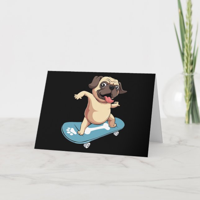 Skateboarder Pug Skateboarding Card (Front)