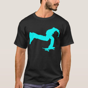 skateboarder pushing cyan dark t-shirt