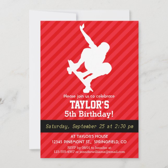 Skateboarder; Scarlet Red Stripes Invitation (Front)