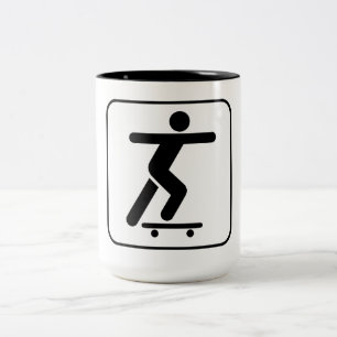 Skateboarder Sign Black and White Two-Tone Coffee Mug
