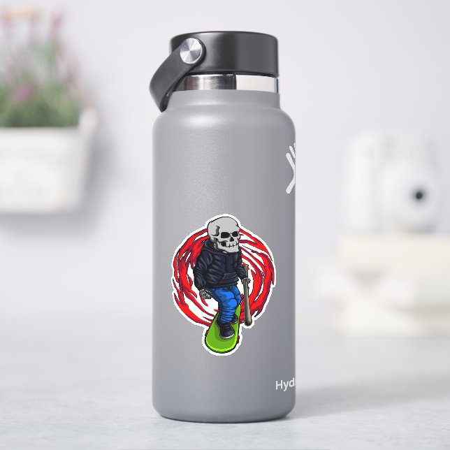 Skateboarder Skull 4" Kiss Cut Vinyl Sticker (HydroFlask)