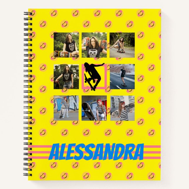 Skateboarder Smile Face pattern Photo Template Notebook (Front)