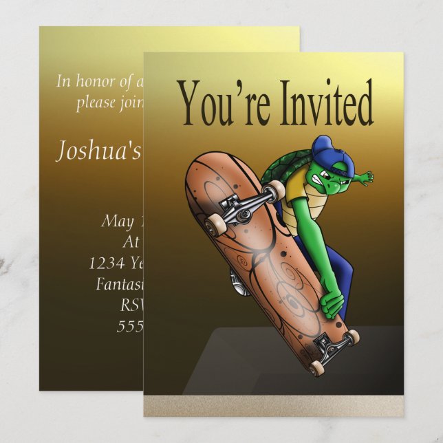 Skateboarder Turtle Birthday Invitation (Front/Back)