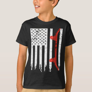 Skateboarder Vintage Us Flag Teens Skateboarding B T-Shirt