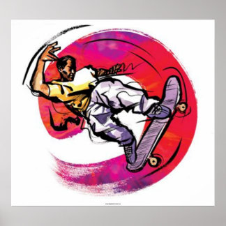 Skateboarder with Colourful Background Poster