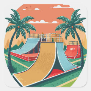 Skateboarder's Paradise: Retro Skateboard Parks Square Sticker