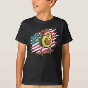 Skateboarding Avocado USA Flag Funny Skater Design T-Shirt