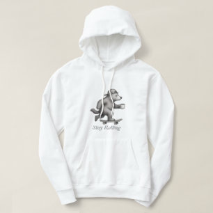 Skateboarding Bear Stay Rolling with Coffee Cup Hoodie
