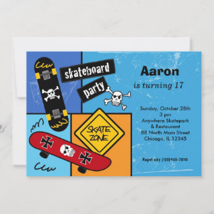 Skateboarding Birthday (Light Blue) Invitation