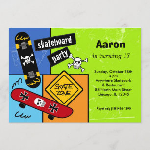 Skateboarding Birthday (Lime) Invitation