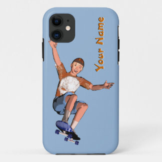 Skateboarding Boy Illustration with Custom Text iPhone 11 Case