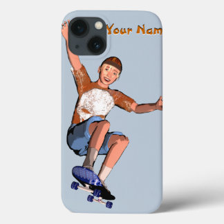 Skateboarding Boy Illustration with Custom Text iPhone 13 Case