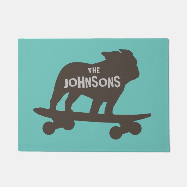 Skateboarding Bulldog Silhouette Cool Dog Custom Doormat (Front)