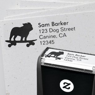 Skateboarding Bulldog Silhouette Return Address Self-inking Stamp