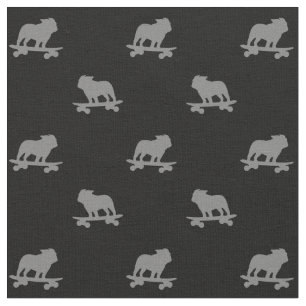 Skateboarding Bulldog Silhouettes Pattern Cool Dog Fabric