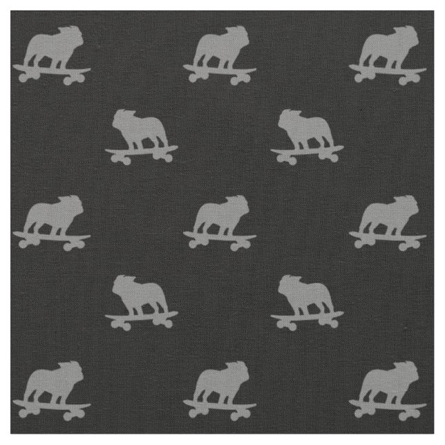 Skateboarding Bulldog Silhouettes Pattern Cool Dog Fabric (Close Up)