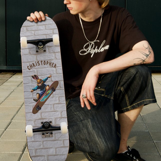 Skateboarding Bunny Rabbit Brick Wall Name Skateboard (Skateboarding Bunny Rabbit Brick Wall Name Easter Skateboard)