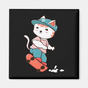 Skateboarding Cat - Skaters Skateboard - Cat Lover Magnet