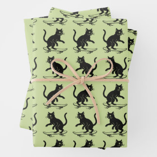 Skateboarding Cat  Wrapping Paper Sheet