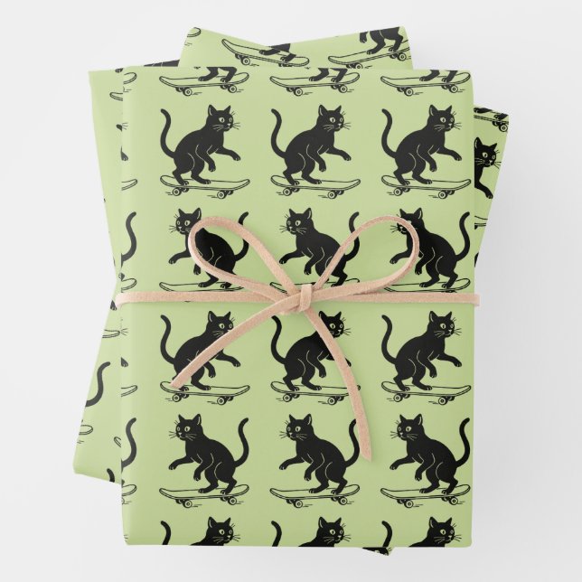Skateboarding Cat  Wrapping Paper Sheet (In situ)