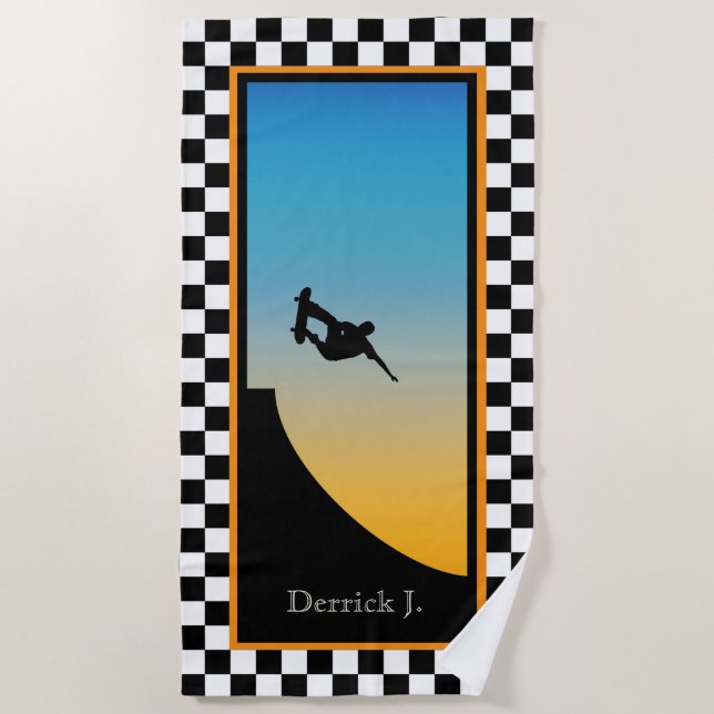 Skateboarding Chequered Beach Towel (Front)