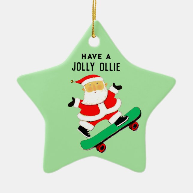 Skateboarding Christmas Holiday Gift Ceramic Tree Decoration (Front)