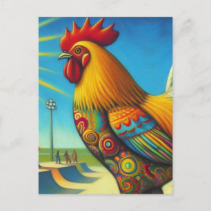 Skateboarding Colourful and Fun Rooster Postcard
