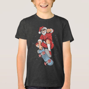 Skateboarding Cool Santa Christmas Tri-Blend Shirt