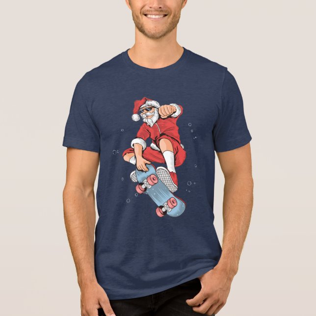 Skateboarding Cool Santa | Christmas Tri-Blend Shirt (Front)