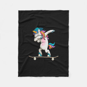 Skateboarding Dabbing Unicorn On Skateboard Skater Fleece Blanket