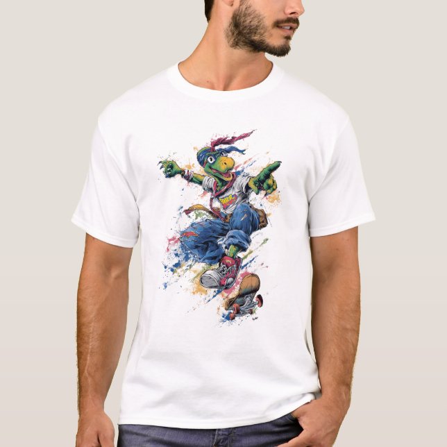 Skateboarding Dinosaur – Graffiti Splash Street Ar T-Shirt (Front)
